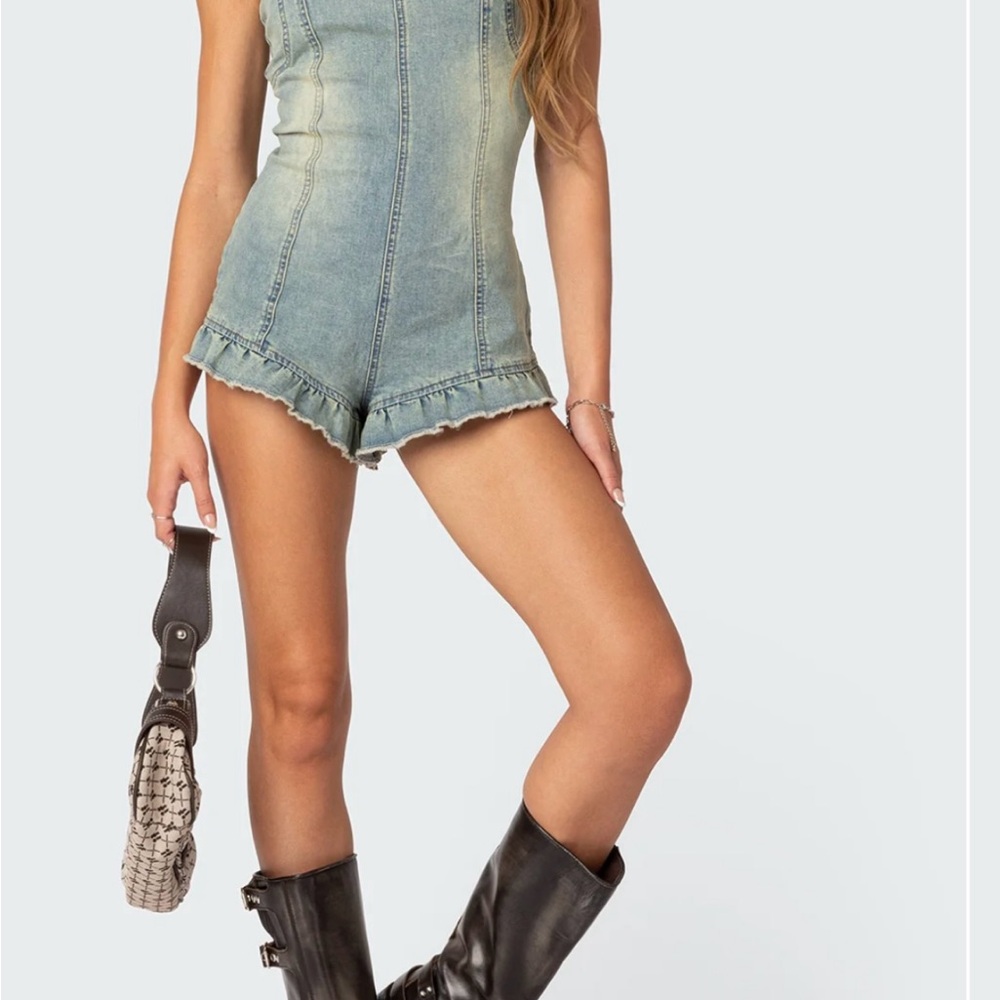 Edikted Blue Denim Jumpsuit